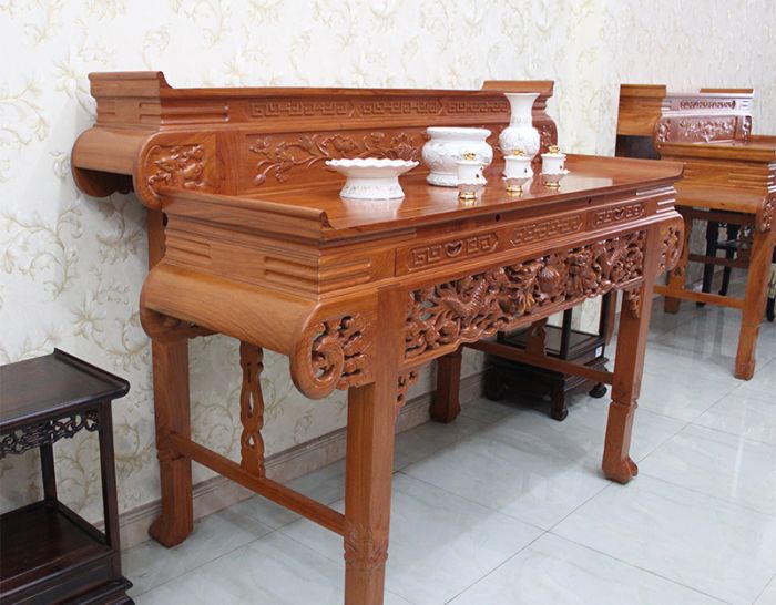 Bàn thờ gia tiên gỗ gõ đỏ tay cuốn 2 tầng GT01